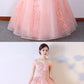 Pink Off Shoulder Embroidery Lace Applique Long Quinceanera Dress, Sweet 16 Prom Dress cg2064