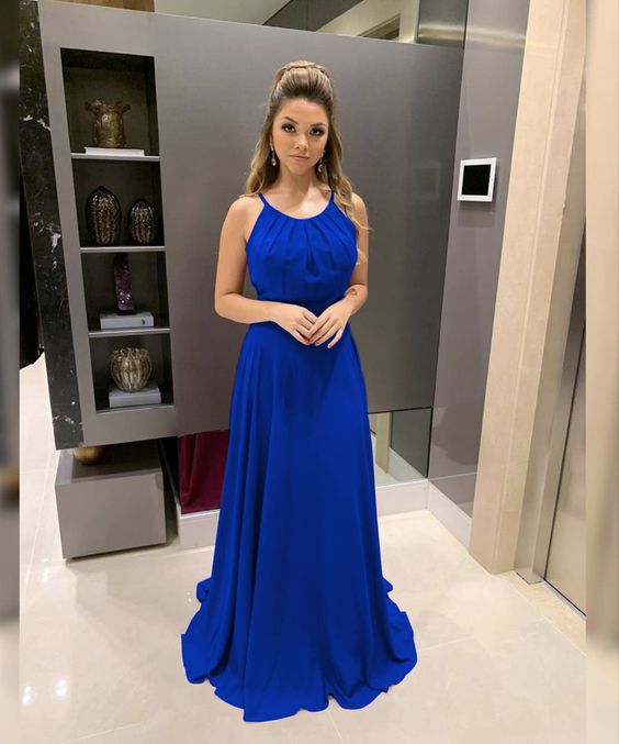 royal blue chiffon halter long bridesmaid dresses for boho weddings prom dresses long formal gowns    cg20759