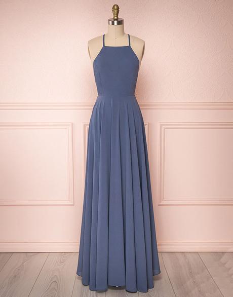 Simple backless chiffon long prom dress, chiffon evening dress, blue bridesmaid dress cg2114