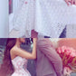 A-Line Straps Asymmetrical Ivory Lace Homecoming Dress with Appliques cg212