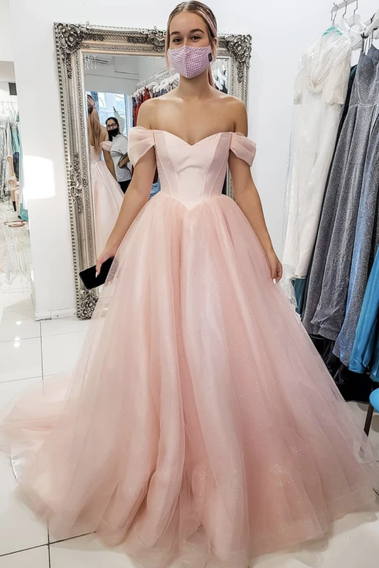 Pink tulle long A line prom dress pink evening dress    cg21365