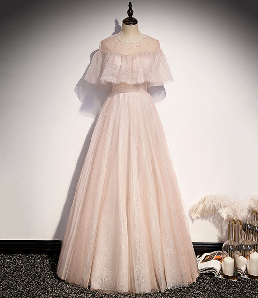 PINK TULLE LONG A LINE PROM DRESS PINK EVENING DRESS cg21455