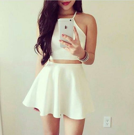 White Two Pieces Short Homecoming,Simple Homecoming Dresses cg2163
