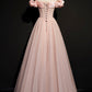 PINK TULLE LONG A LINE PROM DRESS PINK EVENING DRESS    cg21761