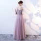 Pink Tulle Flowers And Beaded Long Off Shoulder Prom Dress, A-Line Pink Party Dress   cg21828