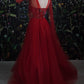 Red Velvet Prom Dress Tulle Evening Gowns   cg22188