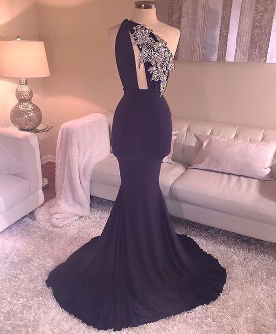 One Shoulder Prom Dress, Mermaid Prom Dress,Applique Prom Dress,Fashion Prom Dress,Sexy Party Dress      cg23005