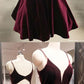 Cute A Line V Neck Open Back Velvet Burgundy Short Homecoming Dress cg231