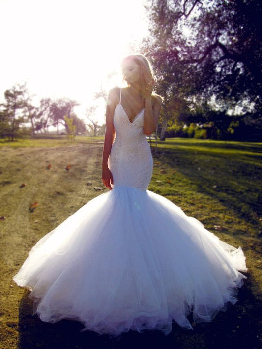 Mermaid Lace Wedding Dress,Tulle Prom Dress,Fashion Bridal Dress,Sexy Party Dress,Custom Made Evening Dress       cg23189
