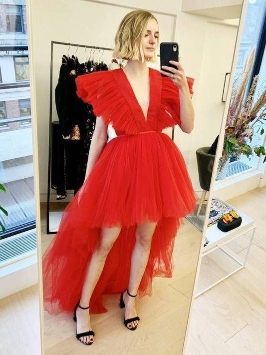 Unique Red Tulle Prom Dress        cg23483