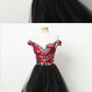 off shoulder evening dress,red embroider high low homecoming dress  cg235