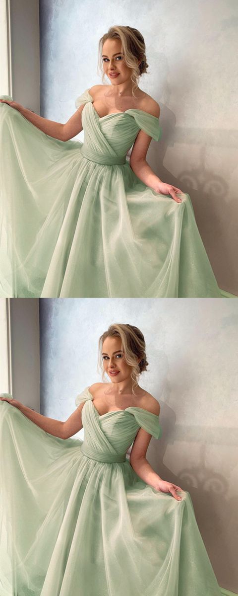Sage green tulle bridesmaid dresses Long Prom Dress       cg23561
