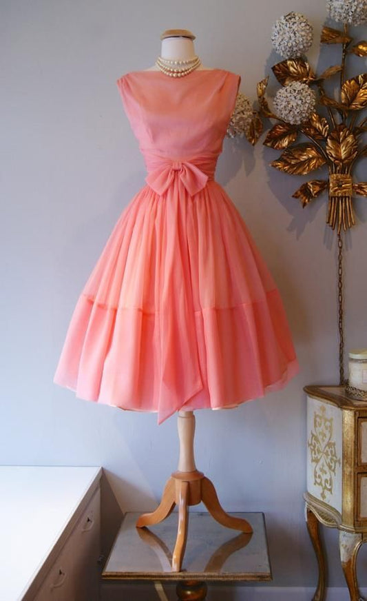 1950S Vintage Ball Gown Homecoming Dresses Crew Neck Coral Mini Short Cocktail Dress           cg23635