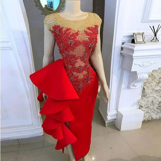 Red Evening Dresses Long Lace Applique Mermaid Modest Beaded Elegant Sexy prom dress evening dress        cg23719