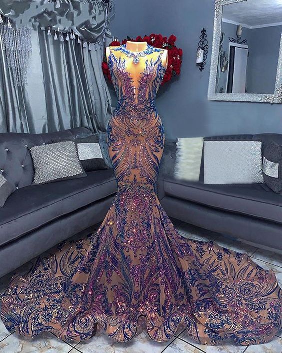 Sexy Mermaid Style Sequin African Women Black Girls Gala Celebrity Prom Party Night Gowns        cg24450