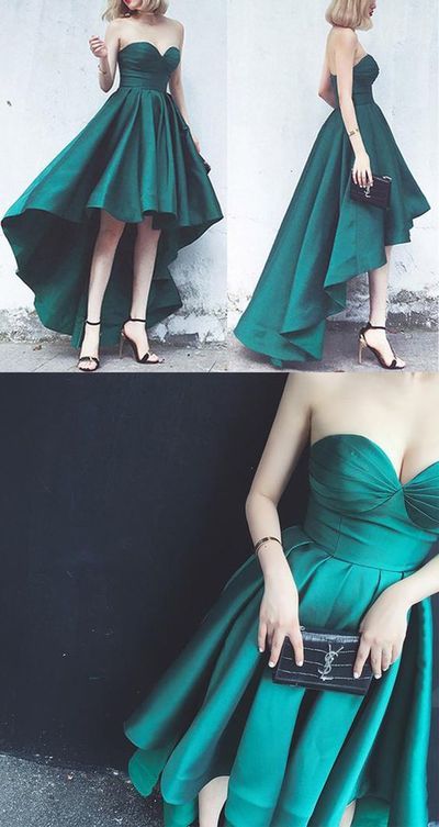 Elegant Strapless High Low homecoming  Dress Green Formal Evening Gown  cg246