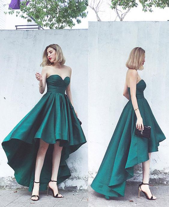 Elegant Strapless High Low homecoming  Dress Green Formal Evening Gown  cg246
