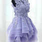 Pink Appliques Organza Tiered Short Homecoming Dress,Simple Homecoming Dresses cg260