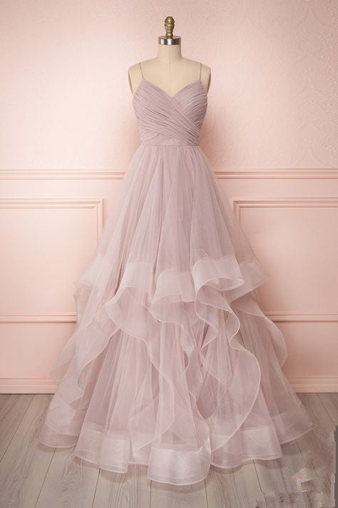 Pink Tulle A Line Prom Dress , Charming Prom Gown  cg2611