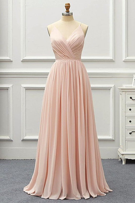 Blush Pink Chiffon Open Back Long Prom Dress, Pink Bridesmaid Dress cg2811
