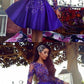 A-Line Round Neck Long Sleeves Royal Blue Short homecoming Dress with Appliques  cg312