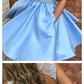 Open Back Blue Cap Sleeve Soop Short Cheap Homecoming Dresses cg315