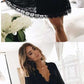 romantic homecoming dresses,deep neck long sleeves homecoming dresses,short black lace homecoming dresses cg390