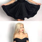 Chic V-neck Off Shoulder Ruffle Satin Homecoming Dresses Short Black homecoming Dress cg421