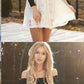 Two Piece Ivory Lace Long Sleeves Homecoming Dress ,Short homecoming Dresses cg429