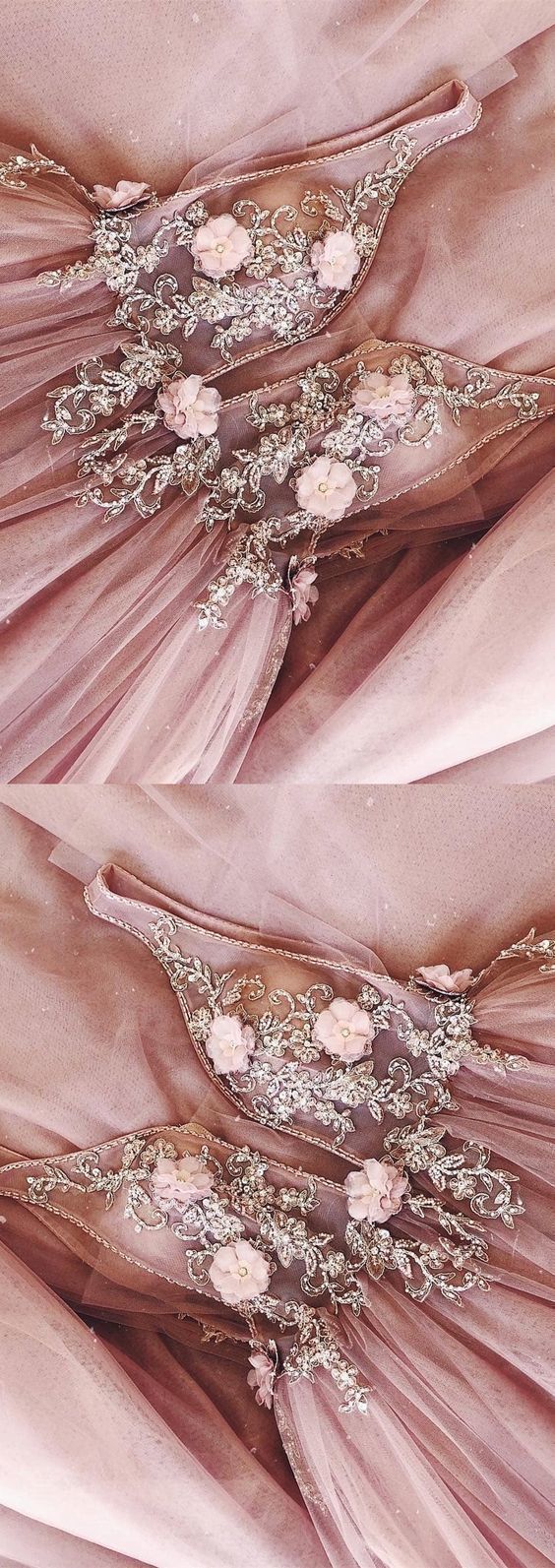 A-Line V-neck Backless Sweep Train Pink Prom Dress with Beading Flowers cg455
