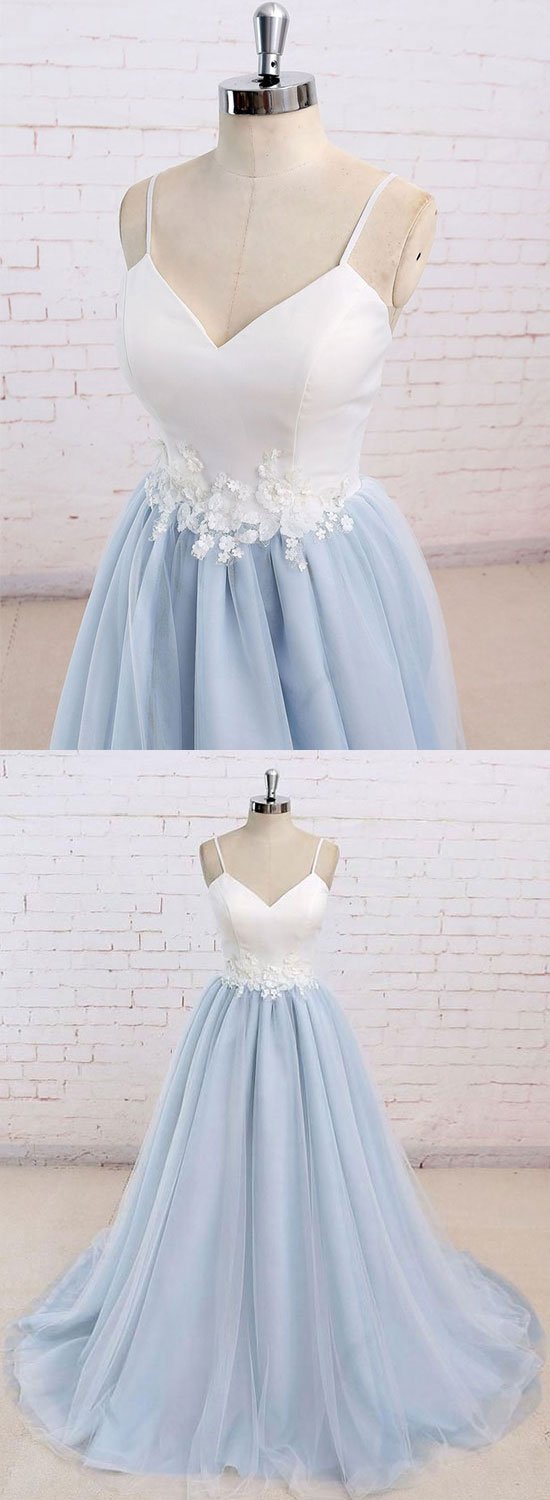 Simple v neck baby blue long prom dress, evening dress cg480