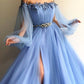 A-Line Long Sleeves Off-The-Shoulder Tulle With Beading Floor-Length Dresses ,modest prom dress   cg483