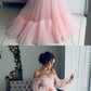 blue/pink tulle long prom dress, pink tulle evening dress cg489