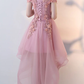 PINK TULLE LACE OFF SHOULDER SHORT PROM DRESS PINK PARTY DRESS cg4933