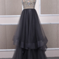 Unique tulle beads long prom dress tulle long evening dress cg4998