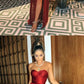 red bridesmaid dresses elegant chiffon split formal prom gown cg5177