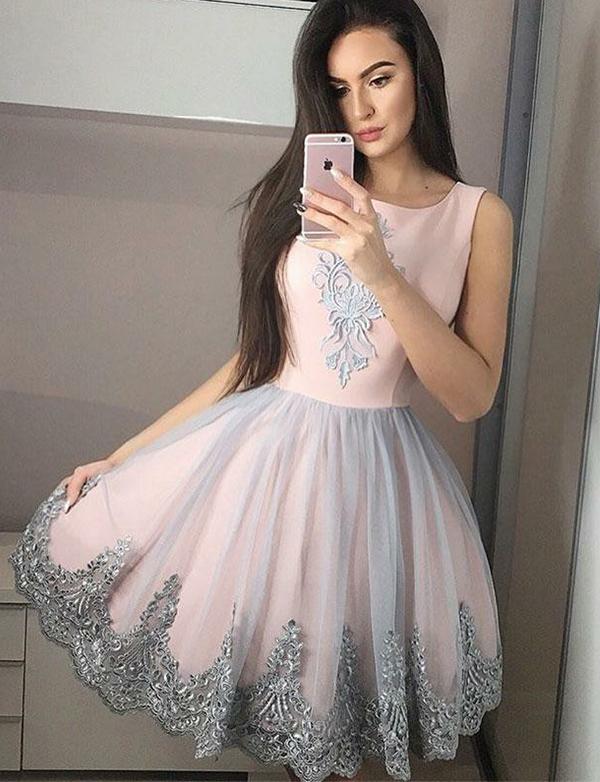 Pink Short Homecoming Dresses With Lace Embroidery cg522