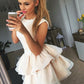 A-Line Jewel Short Champagne Satin Homecoming/Cocktail Dress With Applique  cg539