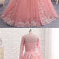 Charming Long Sleeve Appliques Pink Tulle Prom Dresses, Elegant Evening Formal Dress  cg5407
