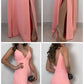 A-lien v neck pink long prom dress , open back prom dress cg5449