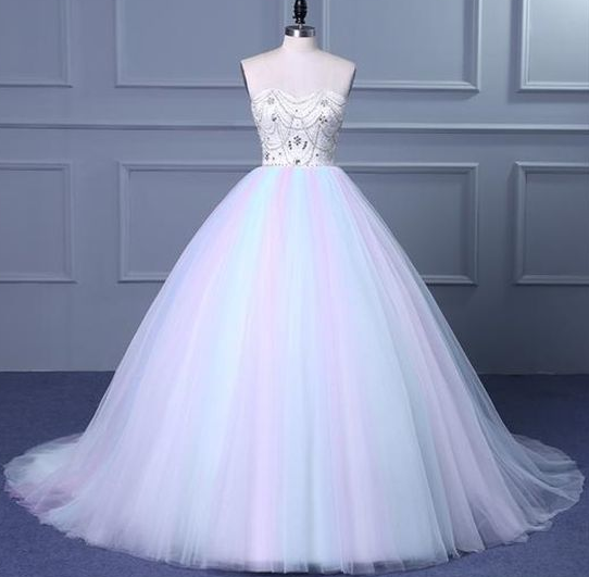 Unique Strapless Sweetheart A Line Wedding Dresses Beaded Bridal prom Gown cg5453
