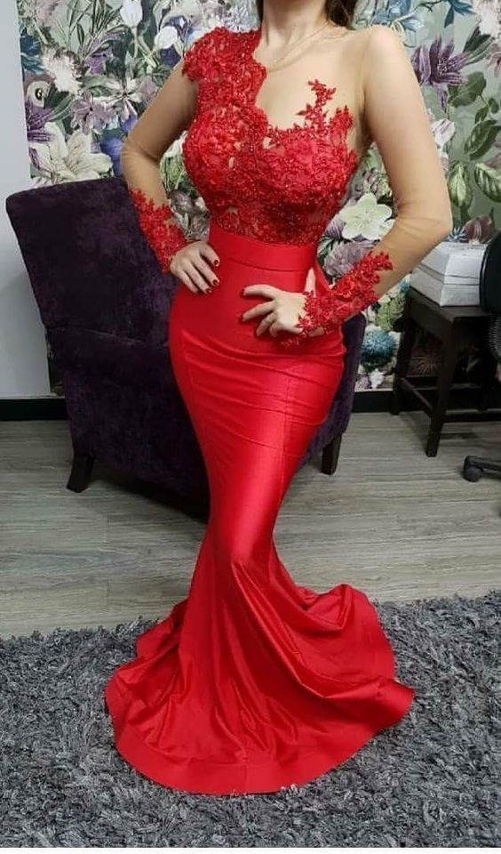 Long Sleeves Red Prom Dress cg5490