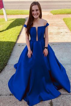 Elegant Royal Blue A Line Prom Dress, Off the Shoulder Long Evening Party Dress  cg5617