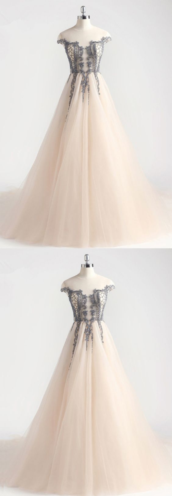 light champagne tulle long lace top sweet 16 prom dresses  cg5699