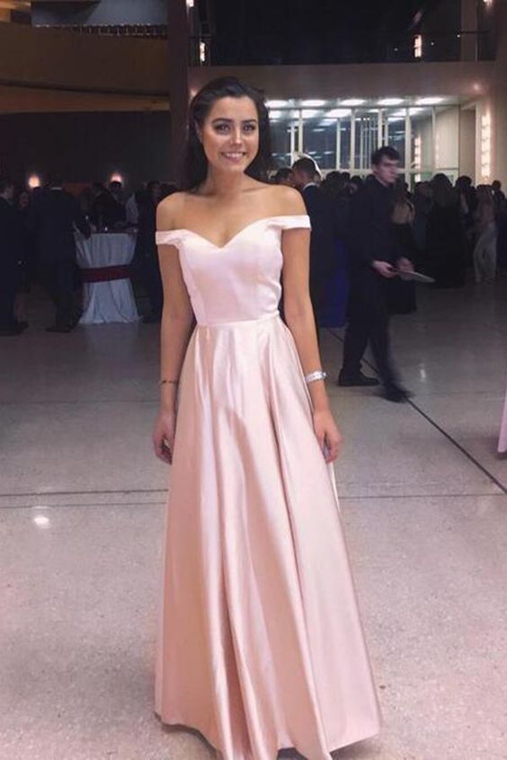 Charming Off the Shoulder Pink Long Prom Dress, Floor Length Evening Dress  cg5782