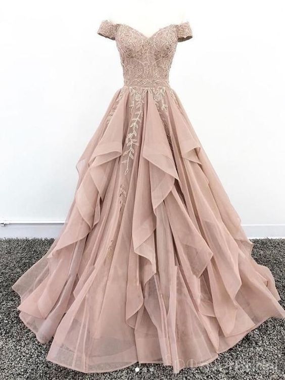 Off Shoulder Dusty Champagne Lace Cheap Long Evening Prom Dresses, Evening Party Prom Dresses  cg6042