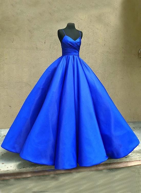 Blue A line v neck long prom gown, evening dresses  cg6122