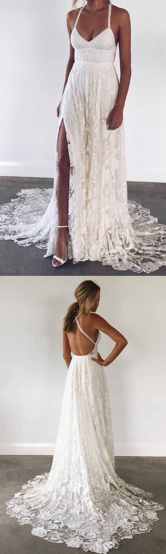 Charming Lace Long A-line Fashion Spaghetti Straps Wedding Dress , prom dresses cg619