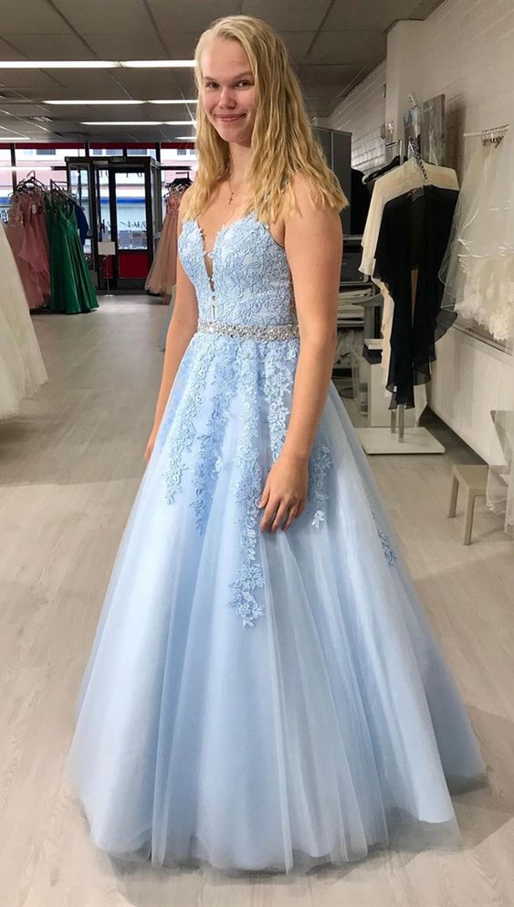 formal light blue prom dresses, princess lace prom gowns, chic graduation party dresses for teens  cg6272
