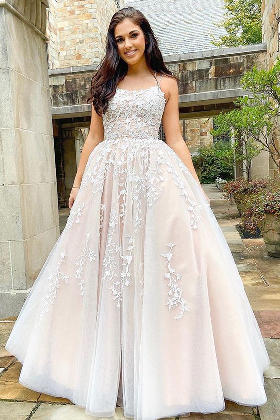 Princess Long Light Champagne Prom Dress with Appliques  cg6276